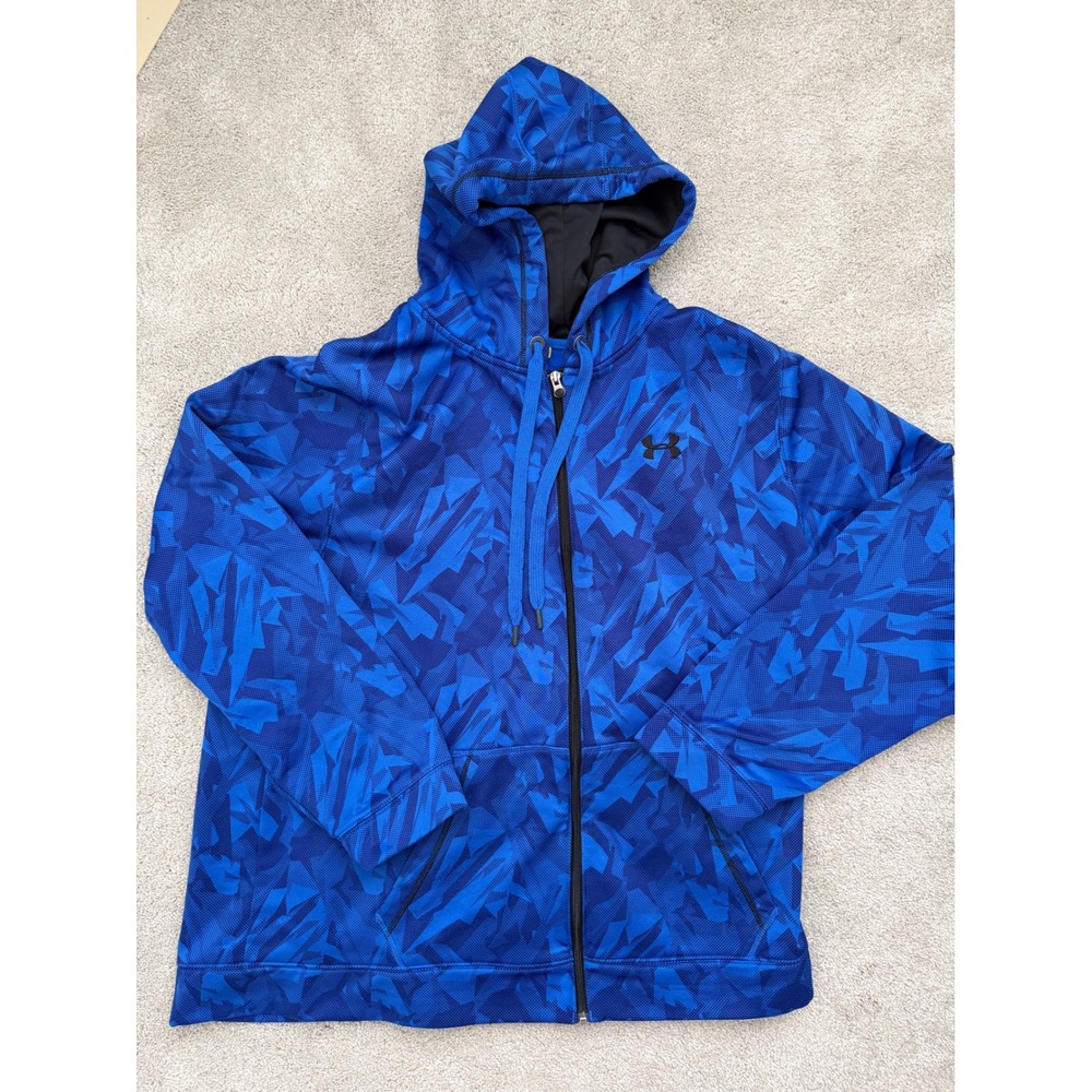 Under Armour Mens 2XL Blue Geometric Camo Full Zip Fleece Hoodie Loose Fit